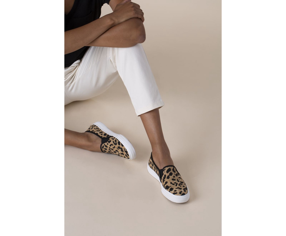 Slip Ons Keds Mujer Marrom - Double Decker Leopard - 0286-RYVQT